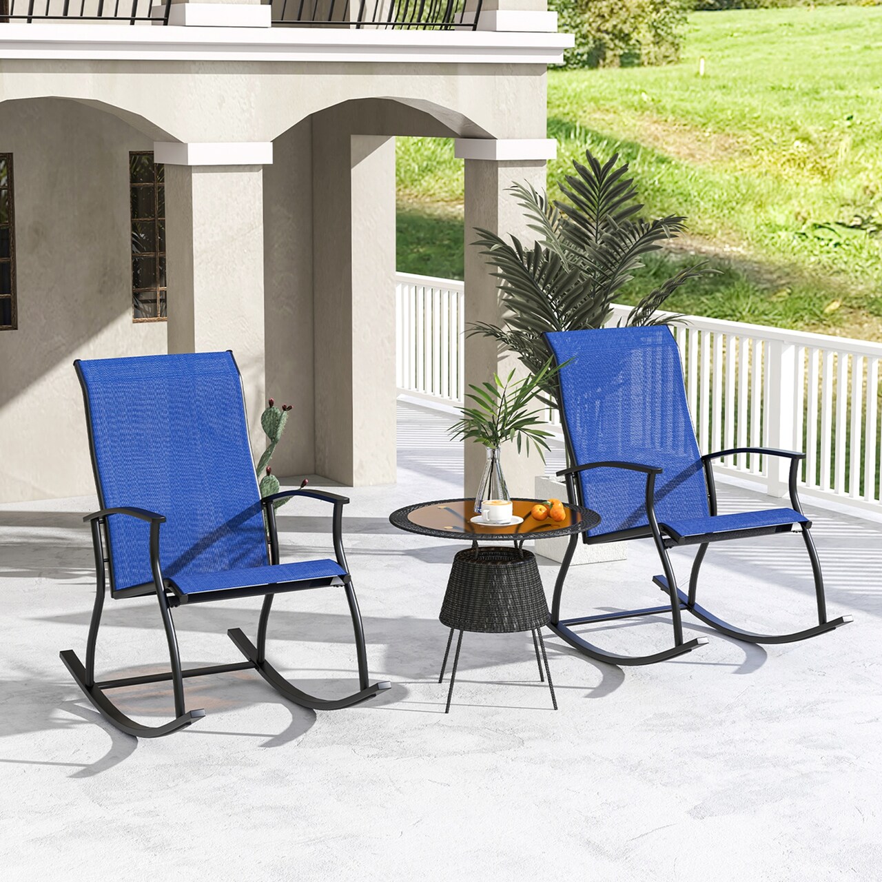 Costway 2/4 PCS Outdoor Rocking Chairs with Breathable Backrest Smooth Safe Rocking Design Navy/Brown/Black